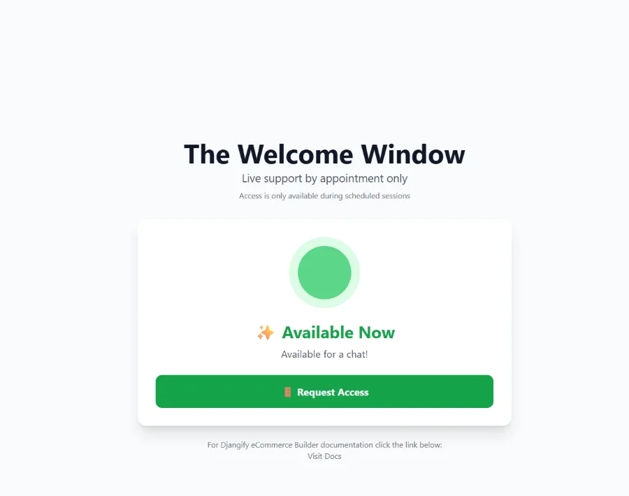Welcome page when Live